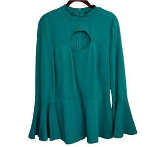 ELOQUII Green Peplum waist blouse bell flare sleeve chest cut out size 14